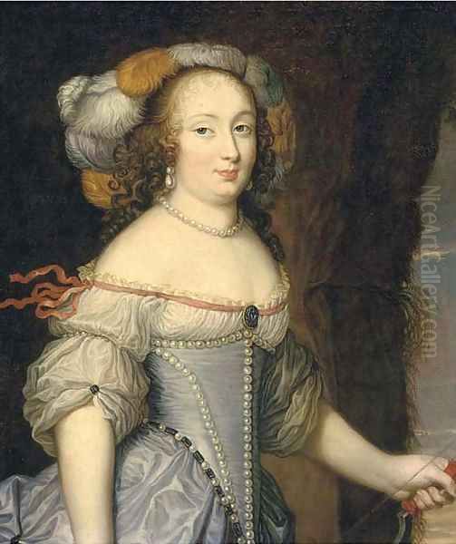 Portrait of the Francoise Anthenais de Rochechouart de Mortemart, marquise de Montespan (1640-1707), half-length, as Diana, wearing a feathered head Oil Painting by Mignard, Pierre II