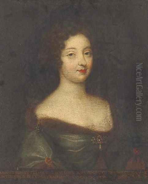 Portrait of Anna de Rohan, bust-length, in a jewelled dress Oil Painting by Mignard, Pierre II