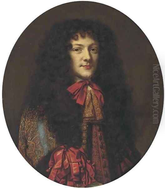 Portrait of the Duke of Monmouth (1649-1685), bust-length, in an embroidered coat and cravat Oil Painting by Mignard, Pierre II