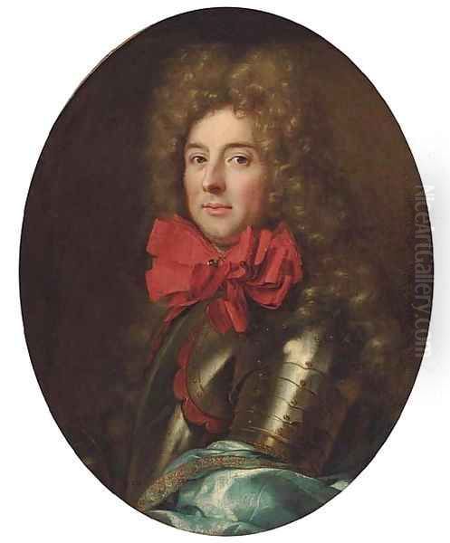 Portrait of a gentleman, bust-length, in armour and a red neckerchief, traditionally identified as the Duc de Ventadour Oil Painting by Mignard, Pierre II