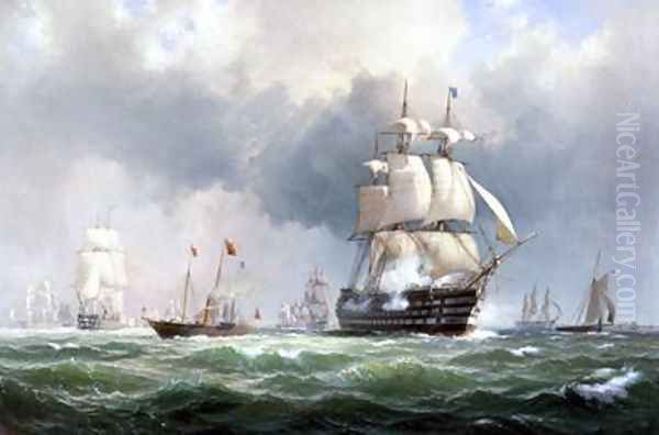 The Baltic Fleet Leaving Spithead 15th March 1854 Oil Painting by Anton Melbye