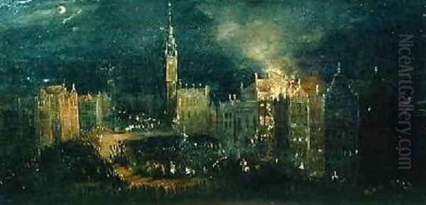 Fire at Long Market 1650 Oil Painting by or Milwitz, Bartolomaus Miltvitz