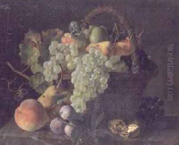 Still life of fruit in a basket by Mouchet