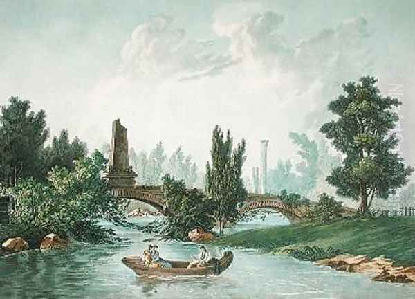 Bridge to the Tour du Gouverneur in the Parc Monceau Oil Painting by Antoine Pierre Mongin