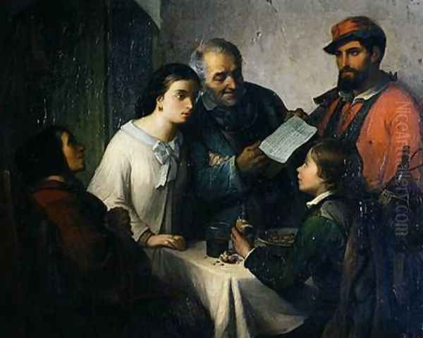 The Letter of the Volunteer from the Front to the Family 1861 Oil Painting by Giuseppe Moricci