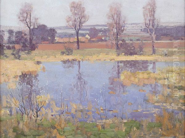 By The Lake, Autumn Oil Painting by George Houston