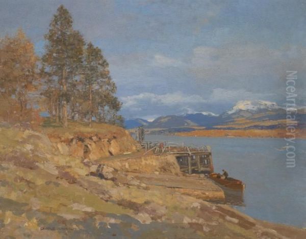 The Calm Of Autumn, Argyll; On The Banks Of The Loch Oil Painting by George Houston