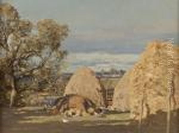 Haystacks, Dalry, Ayrshire Oil Painting by George Houston