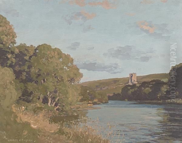 Ruined Keep On A Loch Oil Painting by George Houston