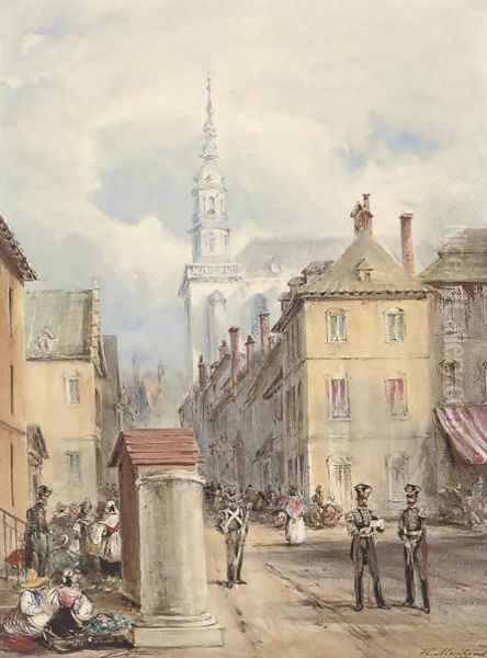 Grande Place, Mons with the Church of Elizabeth Oil Painting by Henry Martens