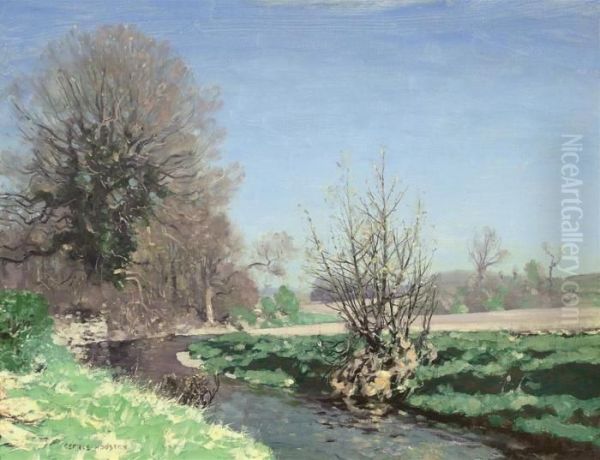 A River Landscape In Spring Oil Painting by George Houston