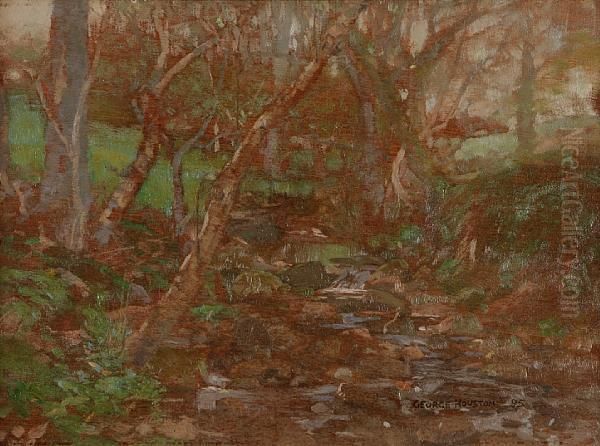 A Wooded Landscape Oil Painting by George Houston