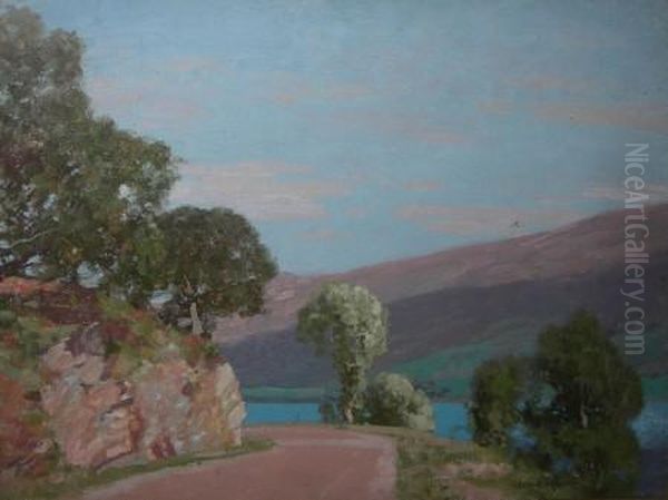 Deserted Loch With Distant Mountains Oil Painting by George Houston