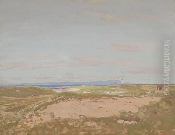 Arran And The Clyde From Turnberry Golf Course Oil Painting by George Houston