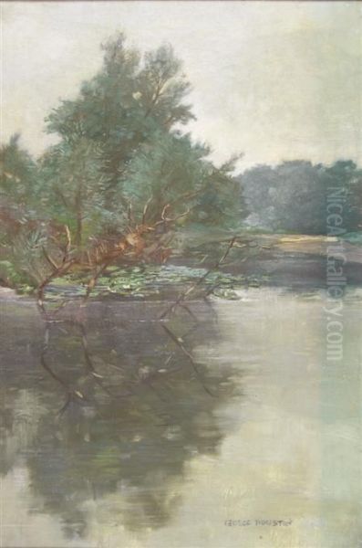 A River Landscape With Water-lilies Oil Painting by George Houston