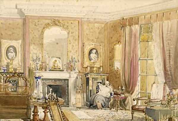 Drawing Room at Bryn Glas Monmouthshire 1871 Oil Painting by Julia Mackworth