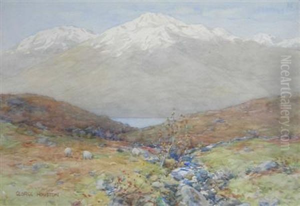 Highland Loch With Snow Covered Peaks Oil Painting by George Houston