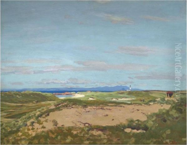 Arran And The Clyde From Turnberry Golf Course Oil Painting by George Houston