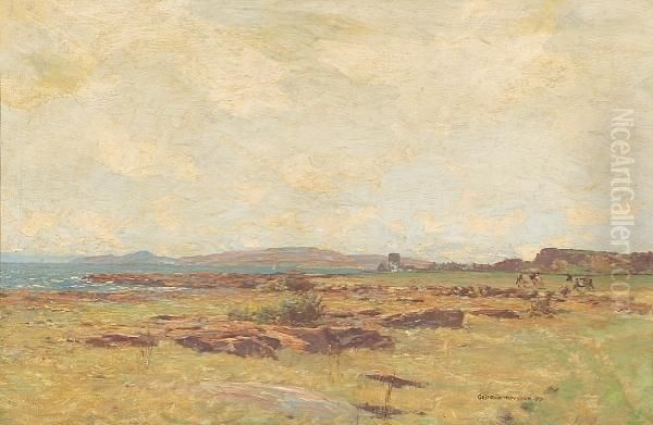 An Extensive Landscape With Cattle Grazing And The Sea Beyond by George Houston