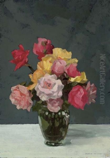 Roses In A Vase Oil Painting by George Houston