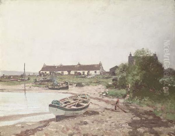 Cottages On The Bank Of Loch Fyne Oil Painting by George Houston