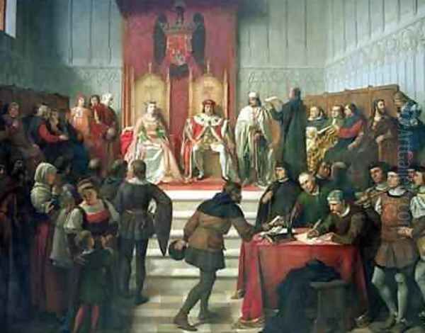 Catholic Rulers Administering Justice 1860 Oil Painting by Victor Manzano y Mejorada