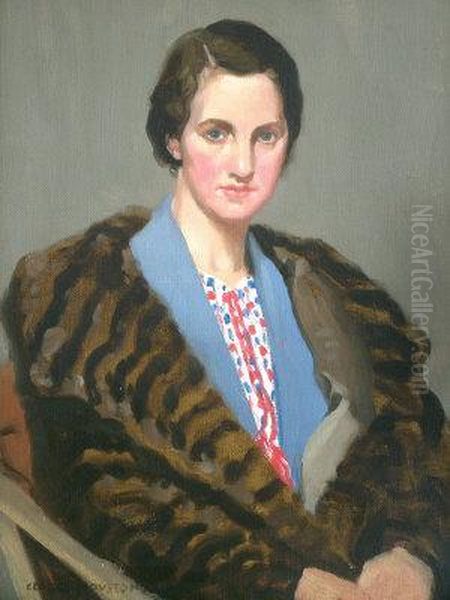 Portrait Of A Lady, Seated 
Half-length In A Fur Coat And Portrait Of A Gentleman, Seated 
Quarter-length N A Black Suit Oil Painting by George Houston