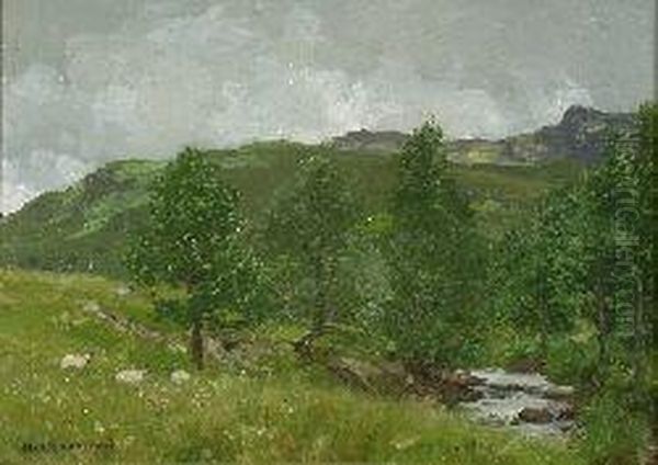 Grazing Sheep At The Head Of Loch Goil Oil Painting by George Houston