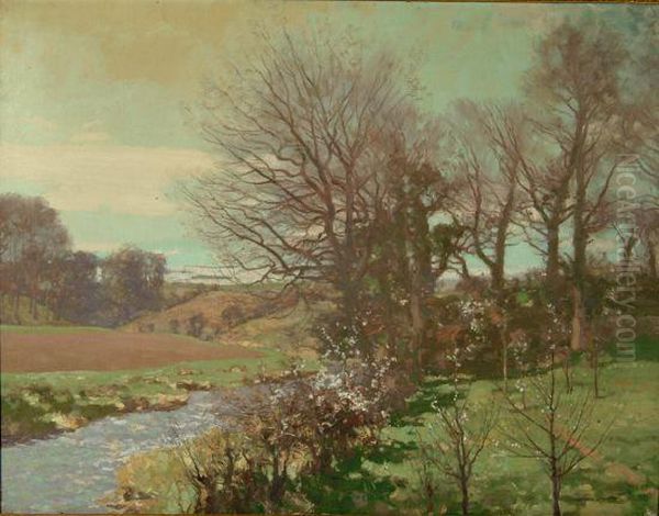 A River Landscape With Trees Oil Painting by George Houston