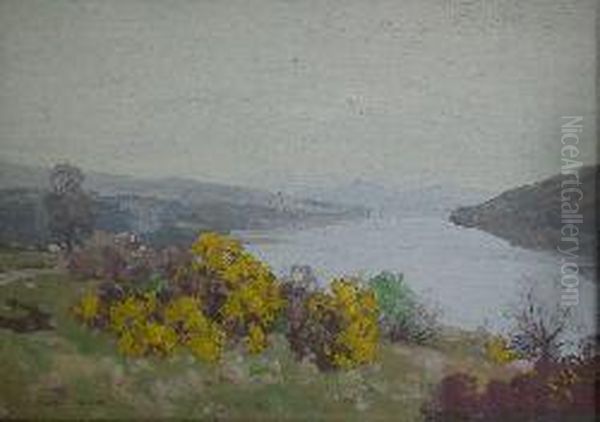 Gorse On The Lochside Oil Painting by George Houston