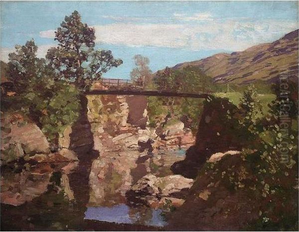 The Old Bridge On The River Orchy, Argyllshire Oil Painting by George Houston