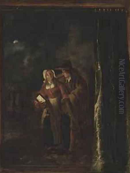 Man Caressing Woman with a Lantern 1651 Oil Painting by Aert van Maes