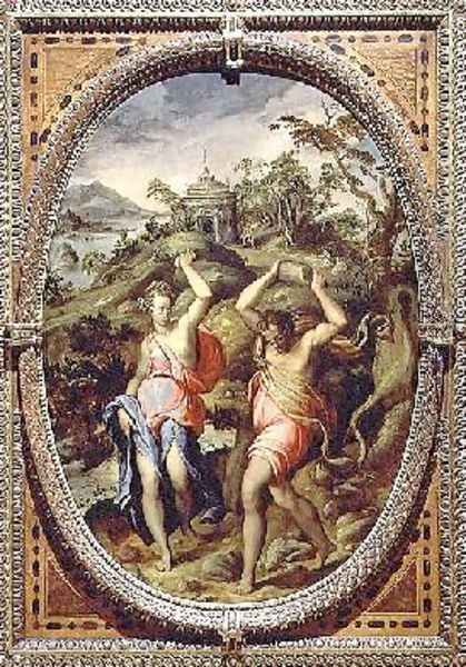 Deucalion and Pyrrha 1572 Oil Painting by Andrea di Mariotto del Minga