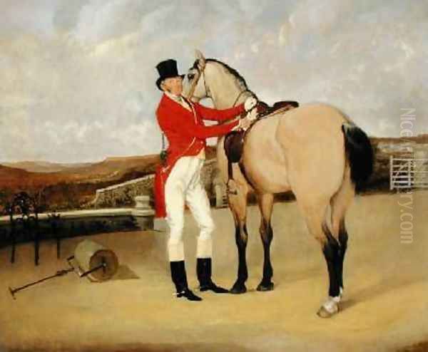 James Taylor Wray of the Bedale Hunt with his Dun Hunter Oil Painting by Anson A. Martin