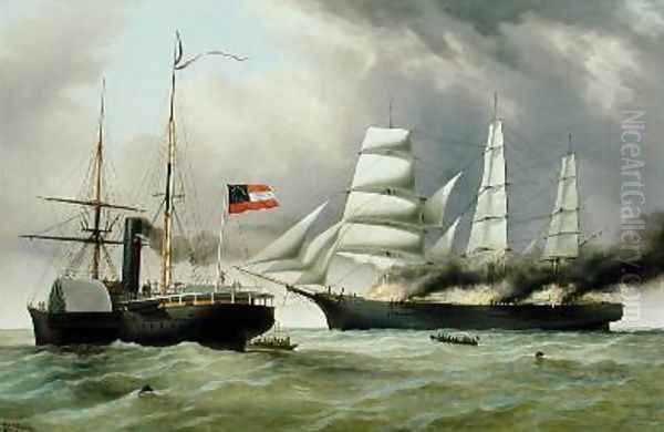 C.S.S. Nashville capturing and burning the English Merchantman Harvey Birch 1864 Oil Painting by Duncan Mcfarlane