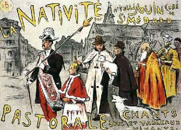 Reproduction of a poster advertising a Nativity with songs and living pictures Oil Painting by Etienne Moreau-Nelaton