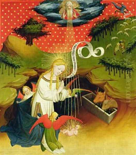 The Nativity panel from the St Thomas Altar from St Johns Church Hamburg begun in 1424 Oil Painting by Francke Master