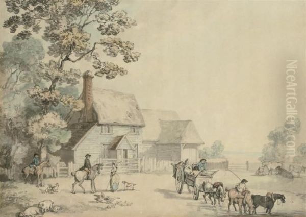 Harps Farm, Enfield Oil Painting by Samuel Howitt