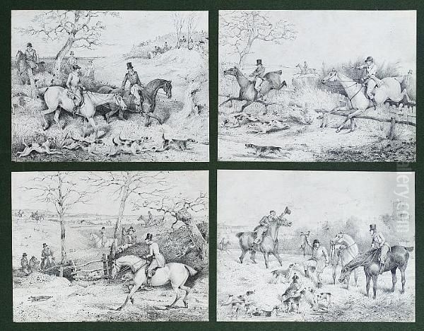 A Hunting Scene, Set Of Four; A Shooting Scene, Eight Oil Painting by Samuel Howitt