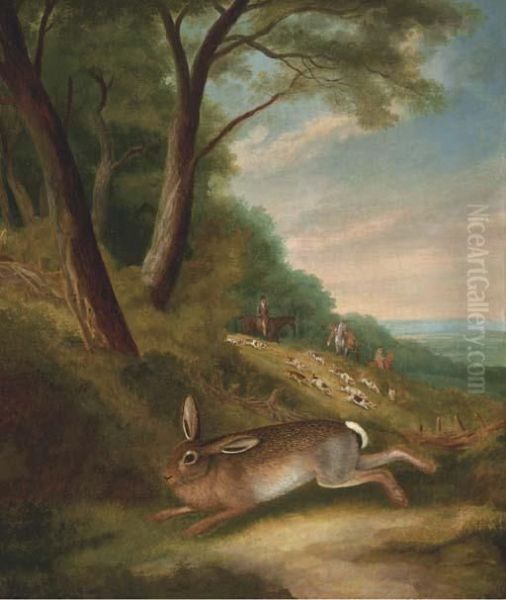 Hounds Chasing A Hare In An Extensive Landscape Oil Painting by Samuel Howitt