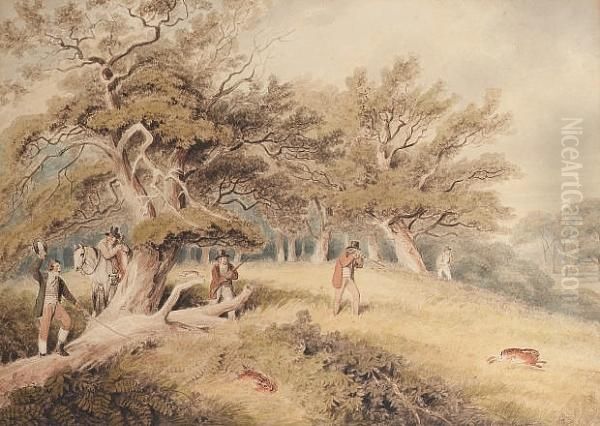 Pheasant Shooting; Hare Shooting, A Pair Oil Painting by Samuel Howitt