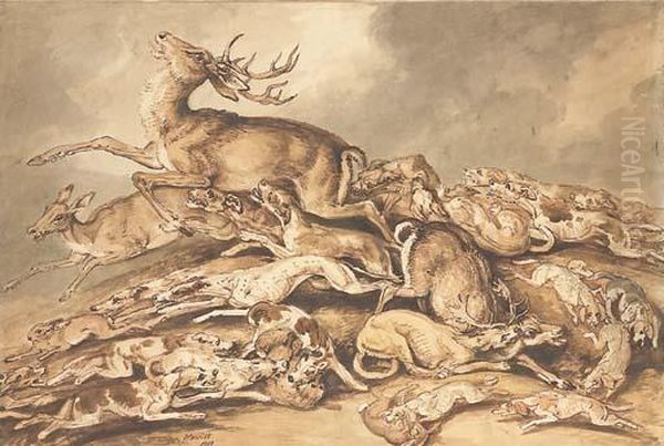 Des Chiens Chassant Des Cerfs Et Des Lapins Oil Painting by Samuel Howitt