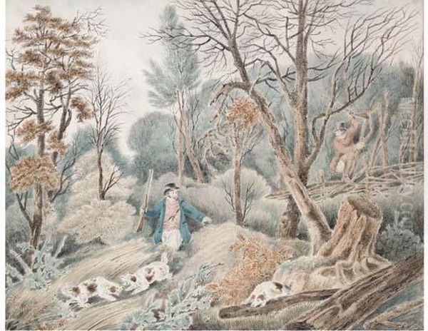 Huntsmen In A Wood Oil Painting by Samuel Howitt