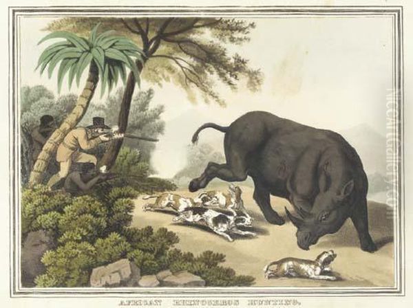 African Rhinoceros Hunting Oil Painting by Samuel Howitt