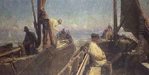 Zeeland Fishermen Oil Painting by Charles Mertens