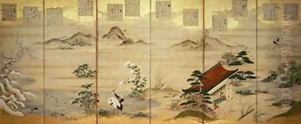 Six panel screen with birds and flowers of the twelve months 2 Oil Painting by Tosa Mitsunari