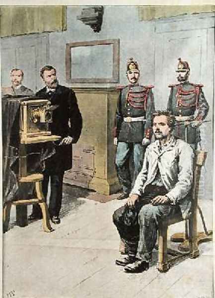 Professor Bertillon photographing Georges Henri Sautton, murderer of Louis Martin at Choisy-le-Roi illustration from Le Petit Journal May 1899 Oil Painting by Meyer, Hans