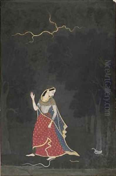 The Heroine Who Goes to Meet Her Lover at an Appointed Place Oil Painting by Mola Ram