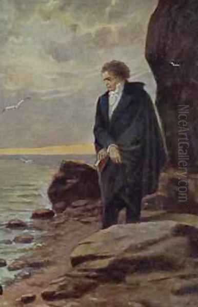 Beethoven looking at the sea 1918 Oil Painting by Kamil Vladislav Muttich