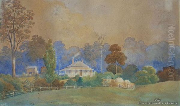 Colonial Homestead Oil Painting by John Barr Clarke Hoyte